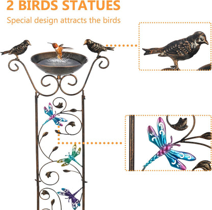 43.5 Inch Metal Bird Bath Bowl with Garden Trellis Outdoor