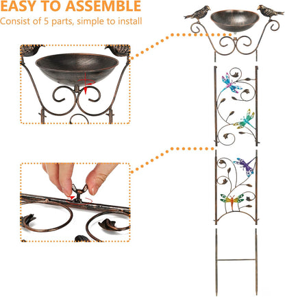 43.5 Inch Metal Bird Bath Bowl with Garden Trellis Outdoor