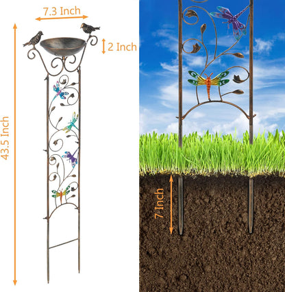43.5 Inch Metal Bird Bath Bowl with Garden Trellis Outdoor