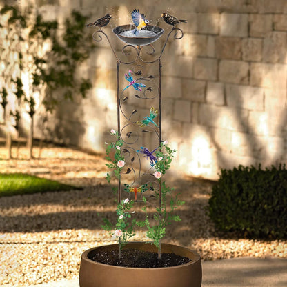 43.5 Inch Metal Bird Bath Bowl with Garden Trellis Outdoor