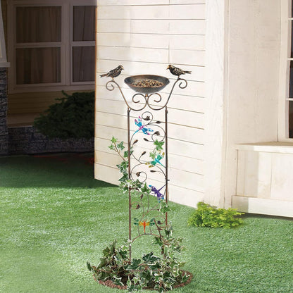 43.5 Inch Metal Bird Bath Bowl with Garden Trellis Outdoor