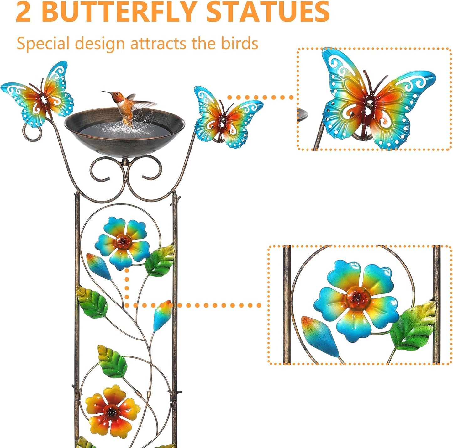 43.5 Inch Metal Bird Bath Bowl with Garden Trellis Outdoor