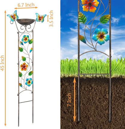 43.5 Inch Metal Bird Bath Bowl with Garden Trellis Outdoor