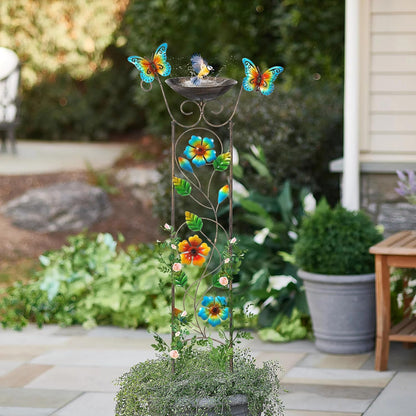 43.5 Inch Metal Bird Bath Bowl with Garden Trellis Outdoor