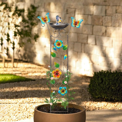 43.5 Inch Metal Bird Bath Bowl with Garden Trellis Outdoor