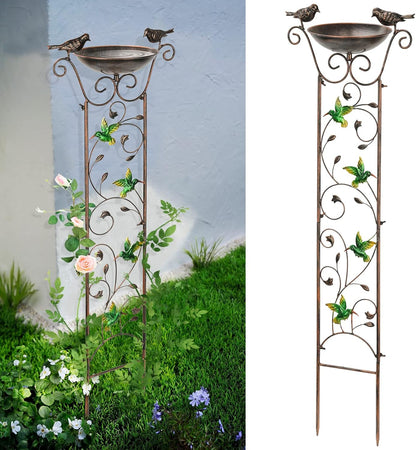 43.5 Inch Metal Bird Bath Bowl with Garden Trellis Outdoor