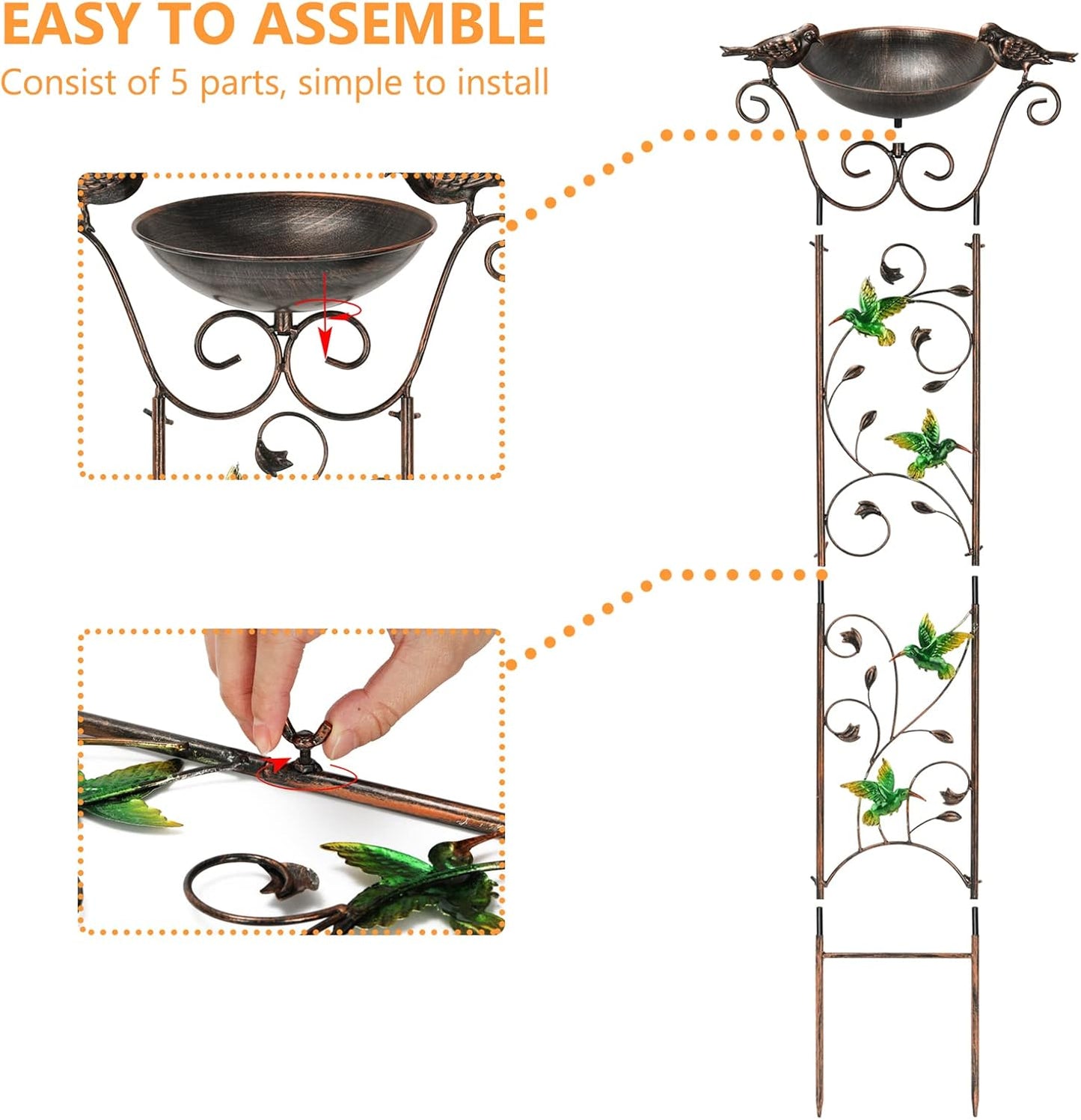 43.5 Inch Metal Bird Bath Bowl with Garden Trellis Outdoor