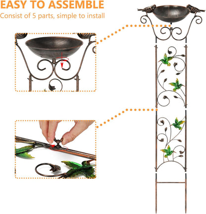 43.5 Inch Metal Bird Bath Bowl with Garden Trellis Outdoor