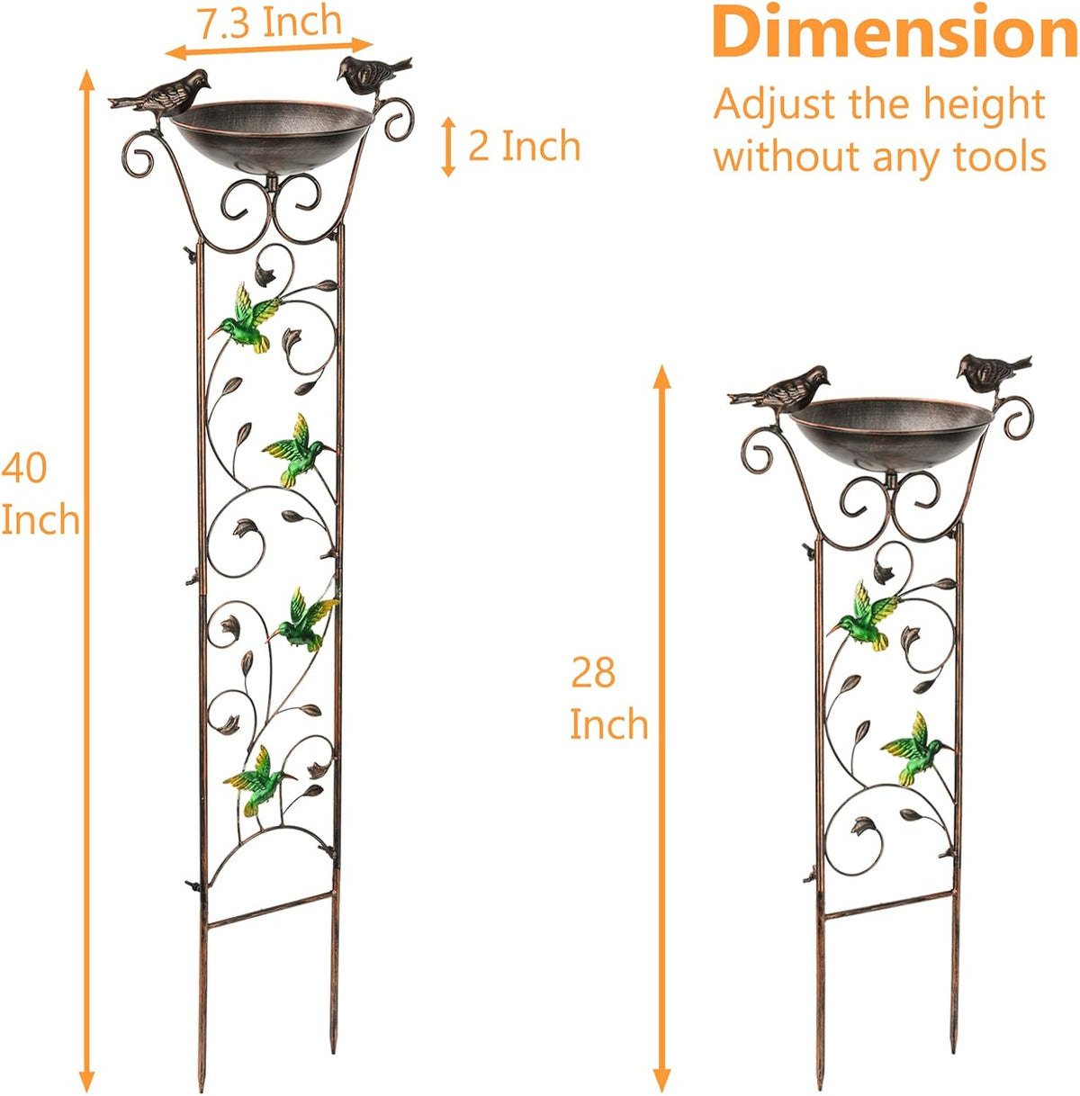 43.5 Inch Metal Bird Bath Bowl with Garden Trellis Outdoor
