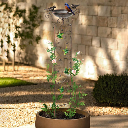 43.5 Inch Metal Bird Bath Bowl with Garden Trellis Outdoor