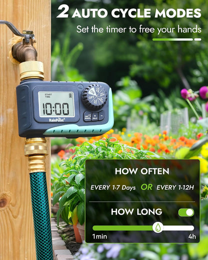 Sprinkler Timer with Brass Inlet & Outlet, Programmable Hose Timer for Garden Soaker Hose, Watering Timer with Rain Delay/Manual Watering System, Digital Drip Irrigation for Yard, Lawn