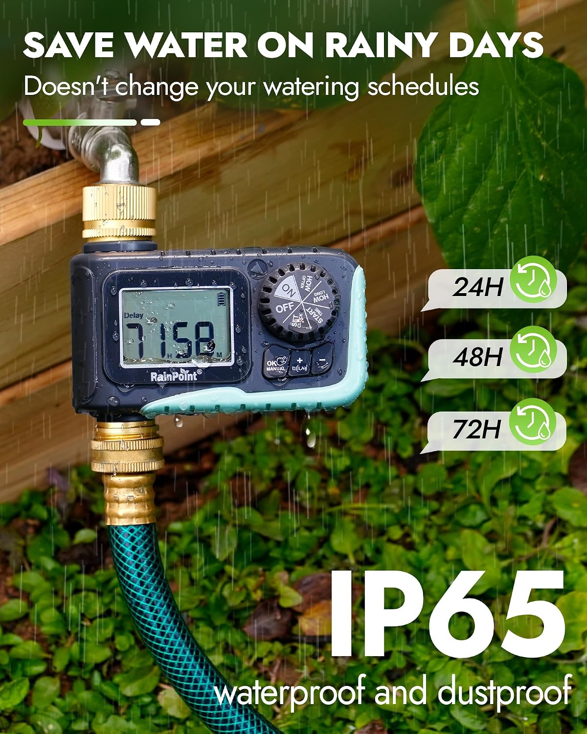 Sprinkler Timer with Brass Inlet & Outlet, Programmable Hose Timer for Garden Soaker Hose, Watering Timer with Rain Delay/Manual Watering System, Digital Drip Irrigation for Yard, Lawn