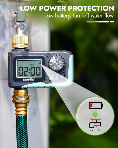 Sprinkler Timer with Brass Inlet & Outlet, Programmable Hose Timer for Garden Soaker Hose, Watering Timer with Rain Delay/Manual Watering System, Digital Drip Irrigation for Yard, Lawn