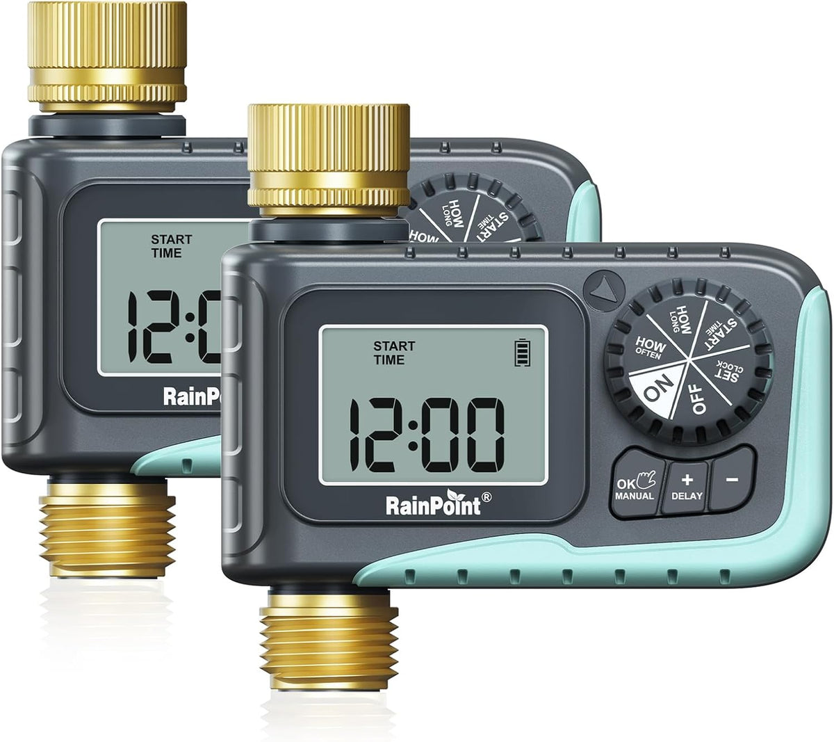 Sprinkler Timer with Brass Inlet & Outlet, Programmable Hose Timer for Garden Soaker Hose, Watering Timer with Rain Delay/Manual Watering System, Digital Drip Irrigation for Yard, Lawn