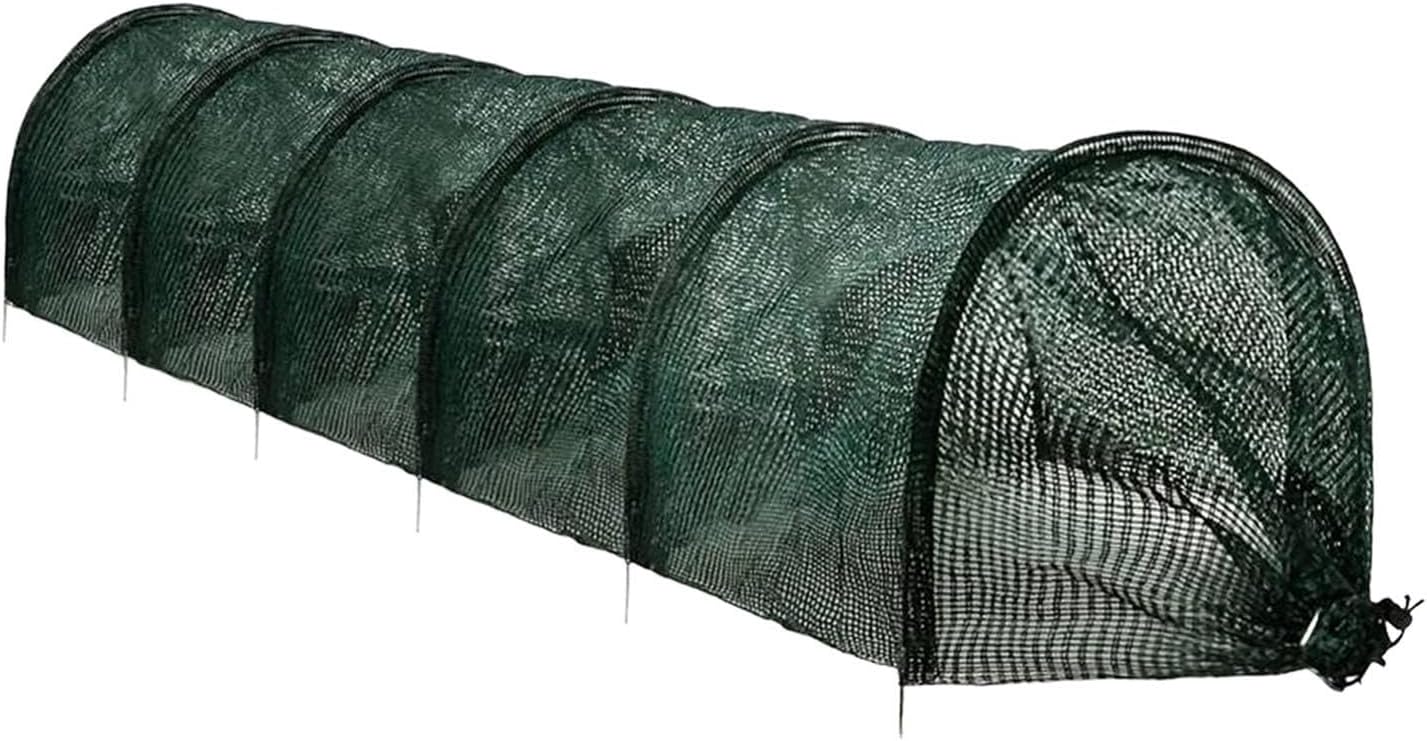Garden Tunnel Shade Net Cover Greenhouse Protection from Sun and Heat Cloche Hoops Tunnel Plant Row Cover, Green
