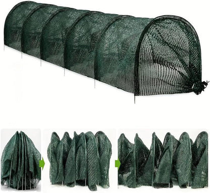 Garden Tunnel Shade Net Cover Greenhouse Protection from Sun and Heat Cloche Hoops Tunnel Plant Row Cover, Green