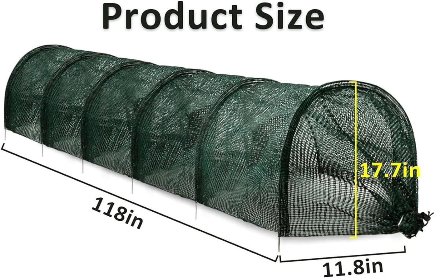 Garden Tunnel Shade Net Cover Greenhouse Protection from Sun and Heat Cloche Hoops Tunnel Plant Row Cover, Green