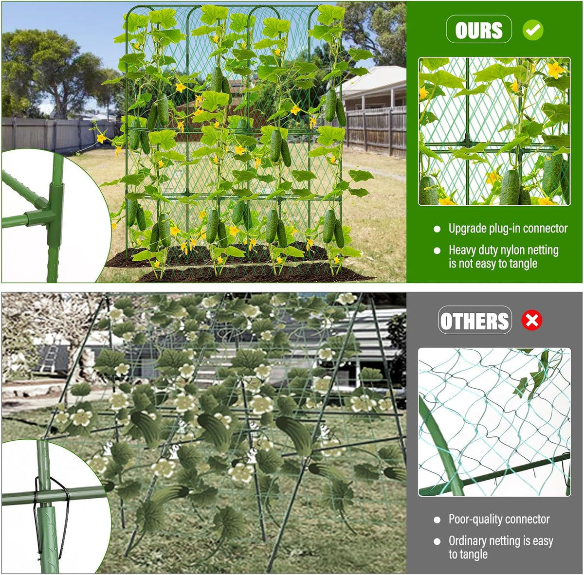 Cucumber Trellis for Raised Bed, Tall Metal Garden Trellis for Climbing Plants Outdoor with Netting, Gloves, Garden Tools, Trellis for Vegetables Plant Support Peas Fruit Flower Grape