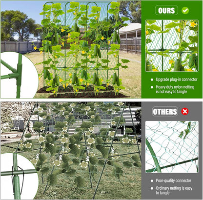 Cucumber Trellis for Raised Bed, Tall Metal Garden Trellis for Climbing Plants Outdoor with Netting, Gloves, Garden Tools, Trellis for Vegetables Plant Support Peas Fruit Flower Grape