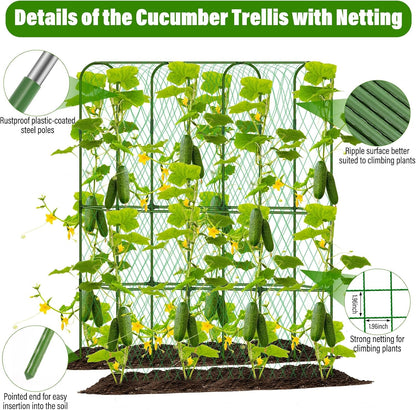 Cucumber Trellis for Raised Bed, Tall Metal Garden Trellis for Climbing Plants Outdoor with Netting, Gloves, Garden Tools, Trellis for Vegetables Plant Support Peas Fruit Flower Grape