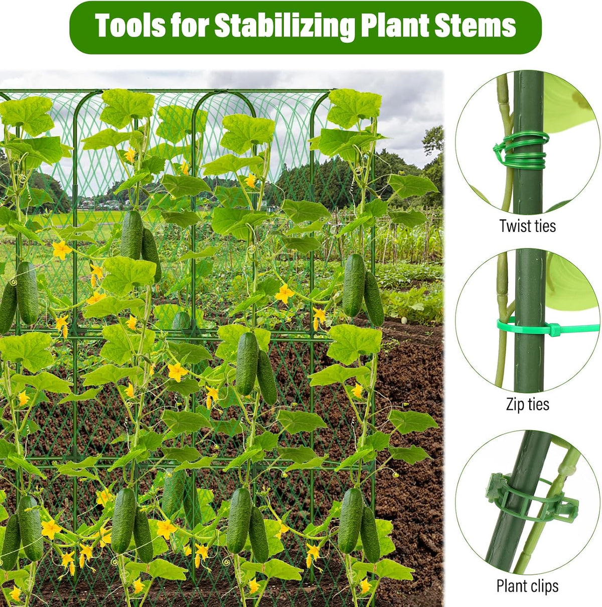 Cucumber Trellis for Raised Bed, Tall Metal Garden Trellis for Climbing Plants Outdoor with Netting, Gloves, Garden Tools, Trellis for Vegetables Plant Support Peas Fruit Flower Grape