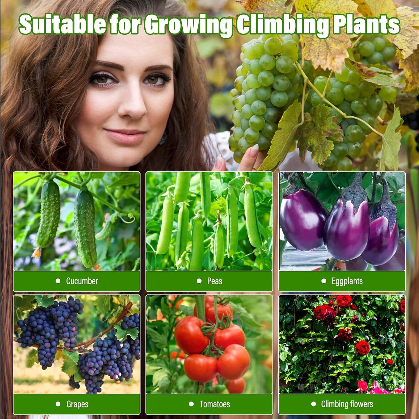 Cucumber Trellis for Raised Bed, Tall Metal Garden Trellis for Climbing Plants Outdoor with Netting, Gloves, Garden Tools, Trellis for Vegetables Plant Support Peas Fruit Flower Grape