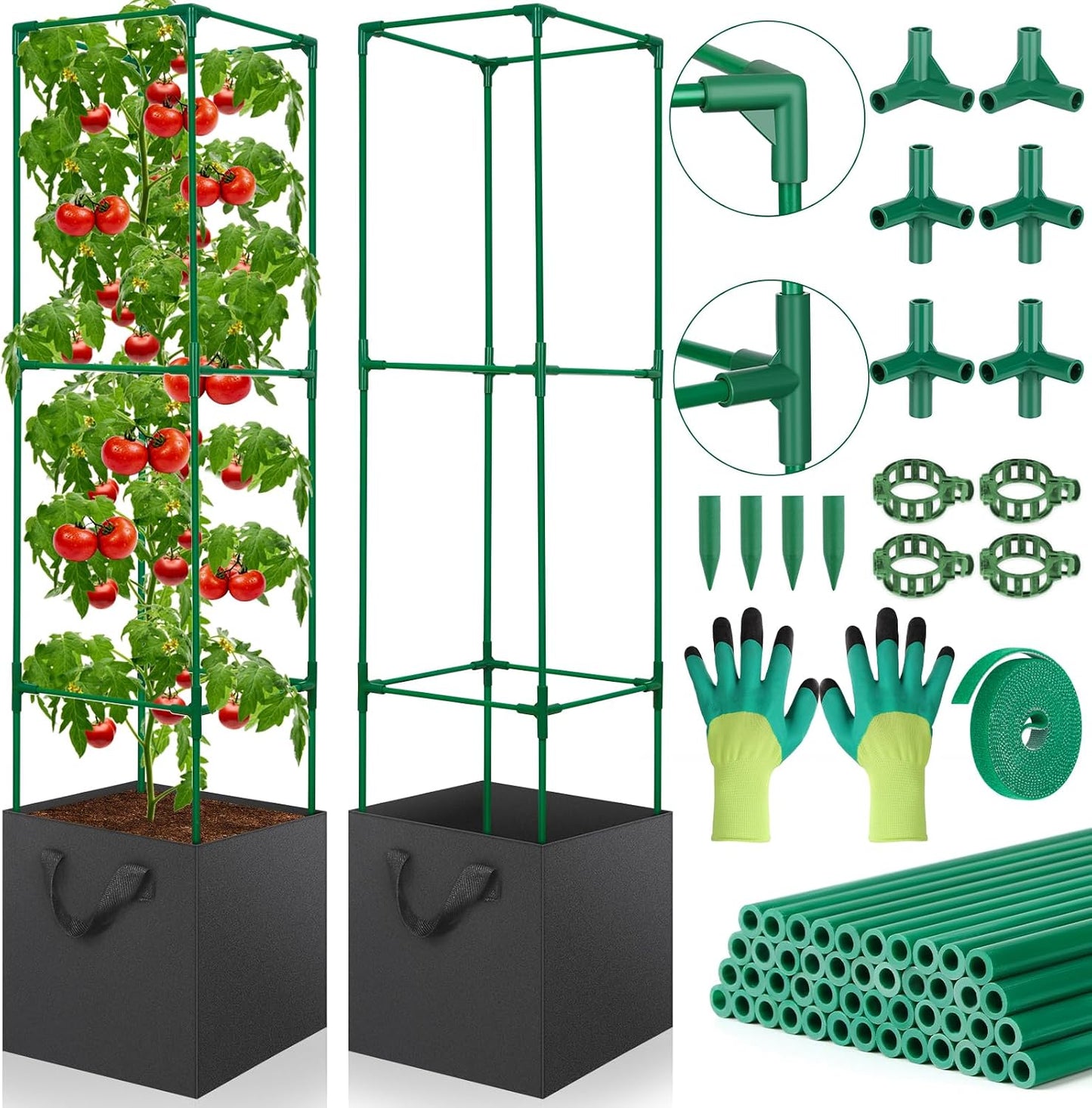 Cucumber Trellis for Raised Bed, Tall Metal Garden Trellis for Climbing Plants Outdoor with Netting, Gloves, Garden Tools, Trellis for Vegetables Plant Support Peas Fruit Flower Grape