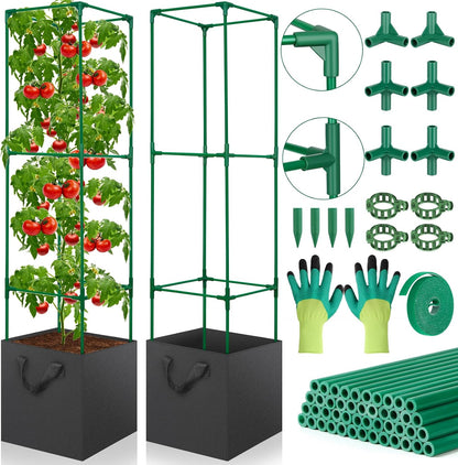 Cucumber Trellis for Raised Bed, Tall Metal Garden Trellis for Climbing Plants Outdoor with Netting, Gloves, Garden Tools, Trellis for Vegetables Plant Support Peas Fruit Flower Grape