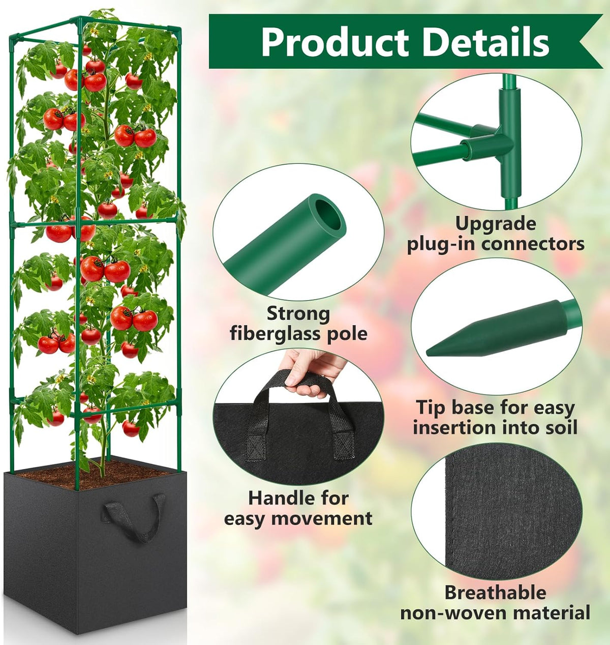 Cucumber Trellis for Raised Bed, Tall Metal Garden Trellis for Climbing Plants Outdoor with Netting, Gloves, Garden Tools, Trellis for Vegetables Plant Support Peas Fruit Flower Grape