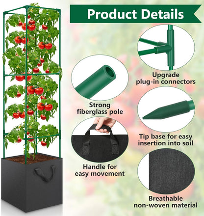 Cucumber Trellis for Raised Bed, Tall Metal Garden Trellis for Climbing Plants Outdoor with Netting, Gloves, Garden Tools, Trellis for Vegetables Plant Support Peas Fruit Flower Grape