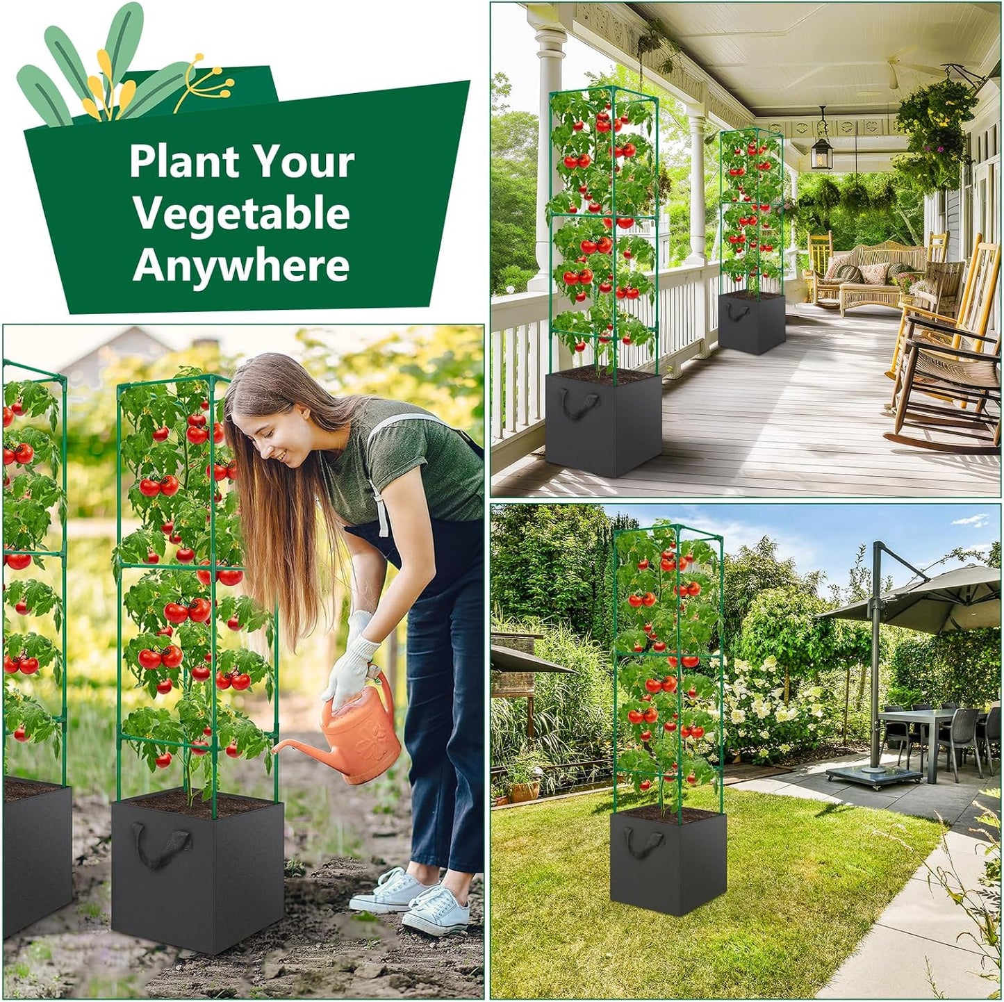 Cucumber Trellis for Raised Bed, Tall Metal Garden Trellis for Climbing Plants Outdoor with Netting, Gloves, Garden Tools, Trellis for Vegetables Plant Support Peas Fruit Flower Grape