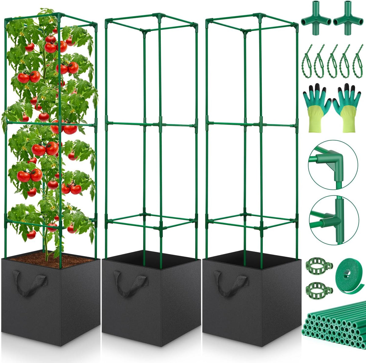 Cucumber Trellis for Raised Bed, Tall Metal Garden Trellis for Climbing Plants Outdoor with Netting, Gloves, Garden Tools, Trellis for Vegetables Plant Support Peas Fruit Flower Grape