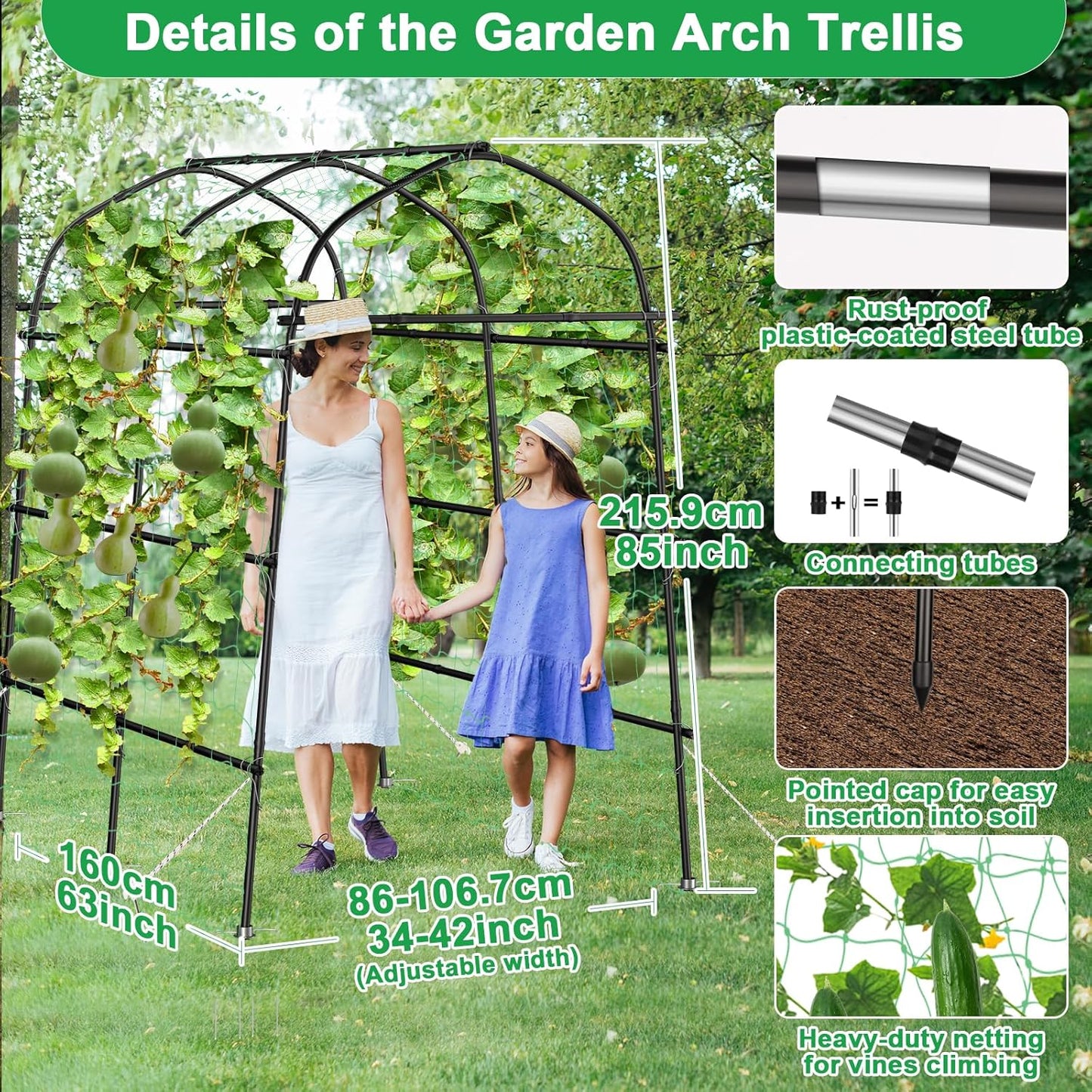 Cucumber Trellis for Raised Bed, Tall Metal Garden Trellis for Climbing Plants Outdoor with Netting, Gloves, Garden Tools, Trellis for Vegetables Plant Support Peas Fruit Flower Grape