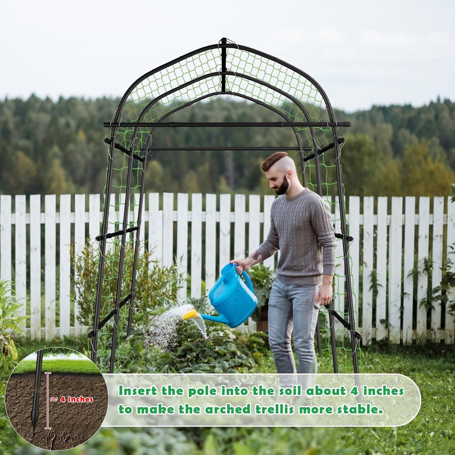 Cucumber Trellis for Raised Bed, Tall Metal Garden Trellis for Climbing Plants Outdoor with Netting, Gloves, Garden Tools, Trellis for Vegetables Plant Support Peas Fruit Flower Grape