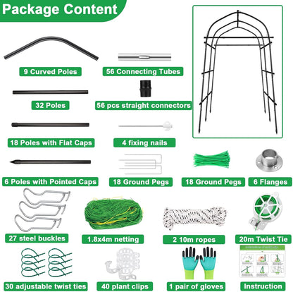 Cucumber Trellis for Raised Bed, Tall Metal Garden Trellis for Climbing Plants Outdoor with Netting, Gloves, Garden Tools, Trellis for Vegetables Plant Support Peas Fruit Flower Grape