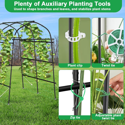 Cucumber Trellis for Raised Bed, Tall Metal Garden Trellis for Climbing Plants Outdoor with Netting, Gloves, Garden Tools, Trellis for Vegetables Plant Support Peas Fruit Flower Grape