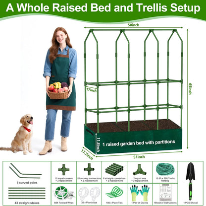 Cucumber Trellis for Raised Bed, Tall Metal Garden Trellis for Climbing Plants Outdoor with Netting, Gloves, Garden Tools, Trellis for Vegetables Plant Support Peas Fruit Flower Grape