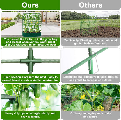 Cucumber Trellis for Raised Bed, Tall Metal Garden Trellis for Climbing Plants Outdoor with Netting, Gloves, Garden Tools, Trellis for Vegetables Plant Support Peas Fruit Flower Grape