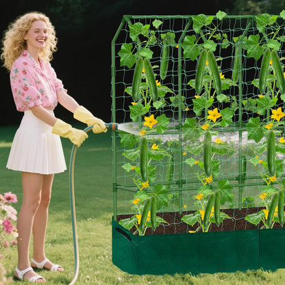 Cucumber Trellis for Raised Bed, Tall Metal Garden Trellis for Climbing Plants Outdoor with Netting, Gloves, Garden Tools, Trellis for Vegetables Plant Support Peas Fruit Flower Grape