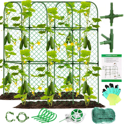 Cucumber Trellis for Raised Bed, Tall Metal Garden Trellis for Climbing Plants Outdoor with Netting, Gloves, Garden Tools, Trellis for Vegetables Plant Support Peas Fruit Flower Grape