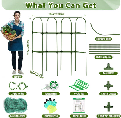 Cucumber Trellis for Raised Bed, Tall Metal Garden Trellis for Climbing Plants Outdoor with Netting, Gloves, Garden Tools, Trellis for Vegetables Plant Support Peas Fruit Flower Grape