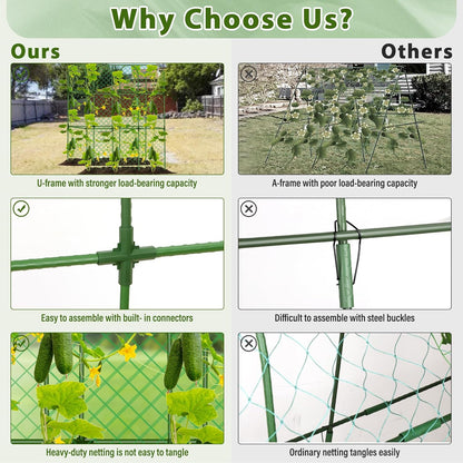 Cucumber Trellis for Raised Bed, Tall Metal Garden Trellis for Climbing Plants Outdoor with Netting, Gloves, Garden Tools, Trellis for Vegetables Plant Support Peas Fruit Flower Grape