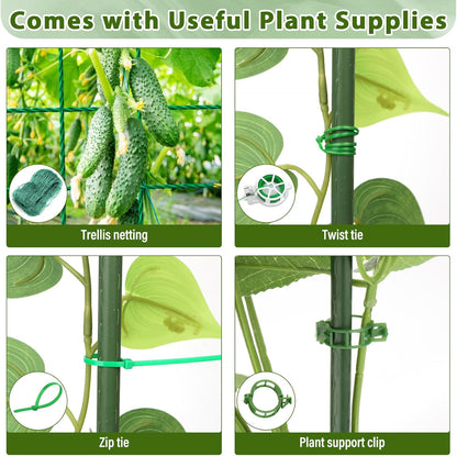 Cucumber Trellis for Raised Bed, Tall Metal Garden Trellis for Climbing Plants Outdoor with Netting, Gloves, Garden Tools, Trellis for Vegetables Plant Support Peas Fruit Flower Grape