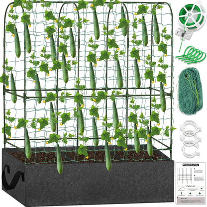 Cucumber Trellis for Raised Bed, Tall Metal Garden Trellis for Climbing Plants Outdoor with Netting, Gloves, Garden Tools, Trellis for Vegetables Plant Support Peas Fruit Flower Grape