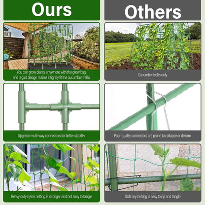 Cucumber Trellis for Raised Bed, Tall Metal Garden Trellis for Climbing Plants Outdoor with Netting, Gloves, Garden Tools, Trellis for Vegetables Plant Support Peas Fruit Flower Grape