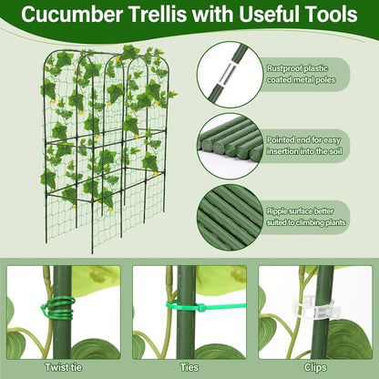 Cucumber Trellis for Raised Bed, Tall Metal Garden Trellis for Climbing Plants Outdoor with Netting, Gloves, Garden Tools, Trellis for Vegetables Plant Support Peas Fruit Flower Grape