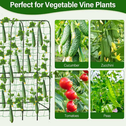 Cucumber Trellis for Raised Bed, Tall Metal Garden Trellis for Climbing Plants Outdoor with Netting, Gloves, Garden Tools, Trellis for Vegetables Plant Support Peas Fruit Flower Grape