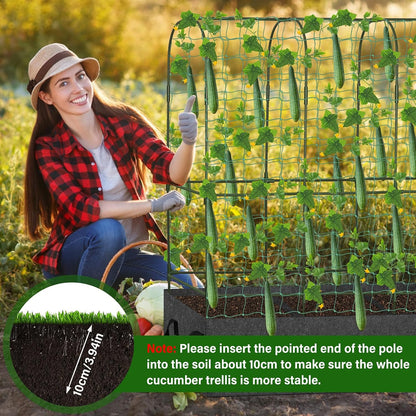 Cucumber Trellis for Raised Bed, Tall Metal Garden Trellis for Climbing Plants Outdoor with Netting, Gloves, Garden Tools, Trellis for Vegetables Plant Support Peas Fruit Flower Grape