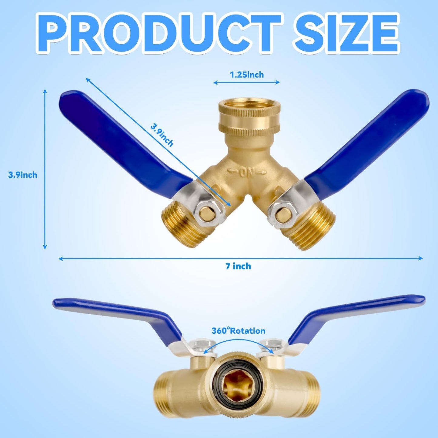 2 Way Garden Hose Splitter, Heavy Duty Brass Y Valve Hose Connector with Independent Valve, 3/4" Water Hose Adapter with 2 Gaskets and 1 Seal Tape for Lawn, Garden
