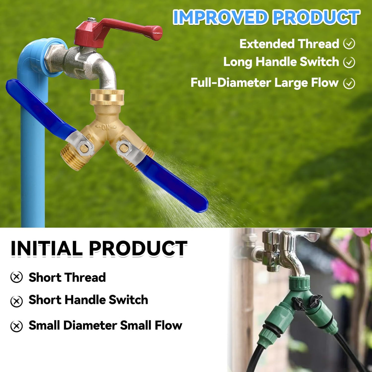 2 Way Garden Hose Splitter, Heavy Duty Brass Y Valve Hose Connector with Independent Valve, 3/4" Water Hose Adapter with 2 Gaskets and 1 Seal Tape for Lawn, Garden